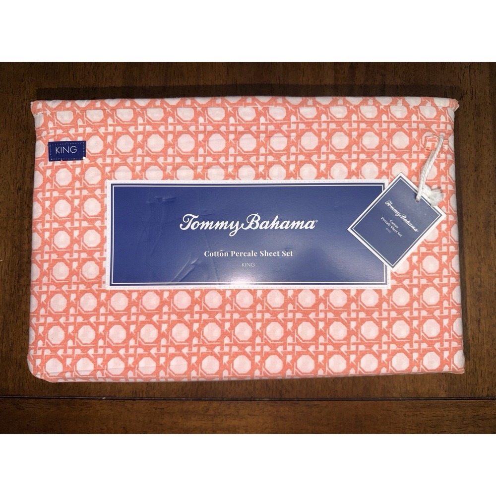 Tommy Bahama Sheet Set King Orange New Diamond Isle Cotton Percale Bedding